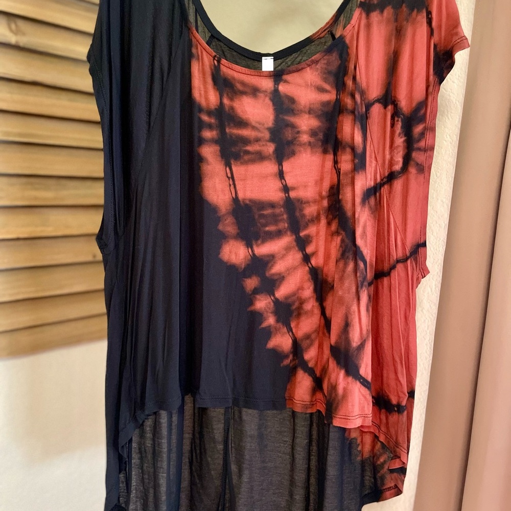 Black and Burnt Orange Tie-Dye Top
